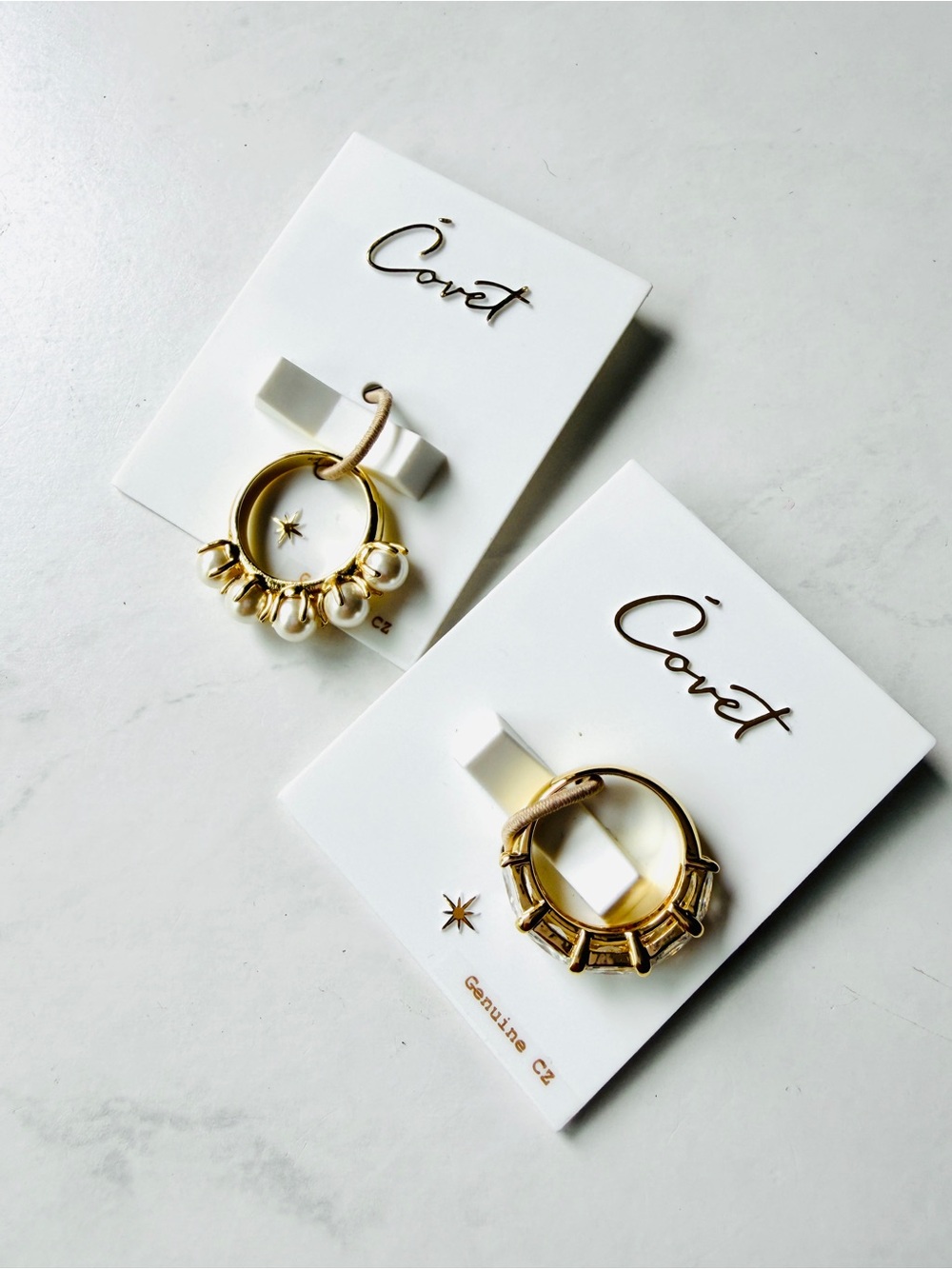 NWT Covet Rings, Set of 2, Pearl and Crystal, Size 7